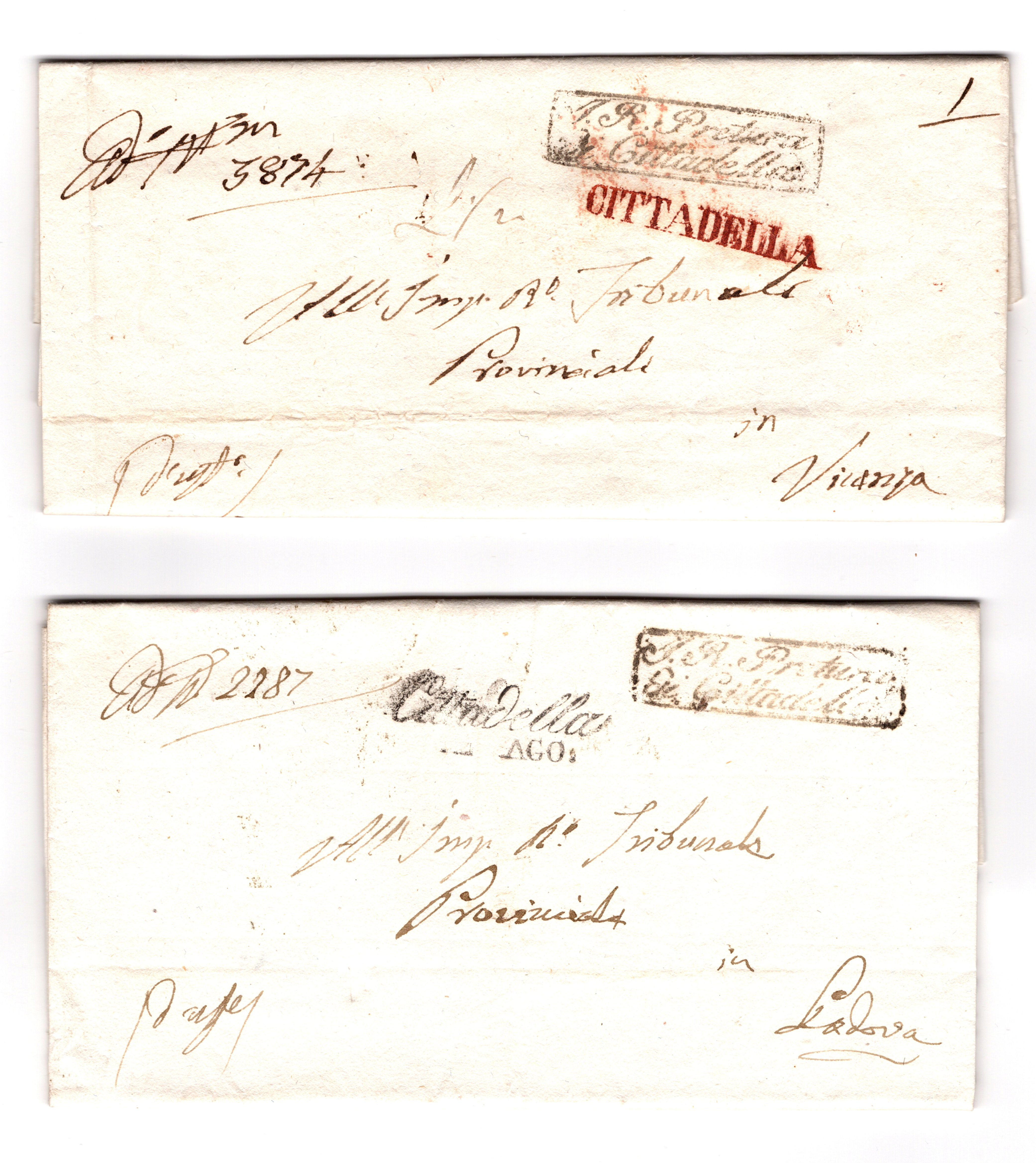 Zwei Briefe aus Cittadella nach Vicenza und Padua (1838 - 1841)