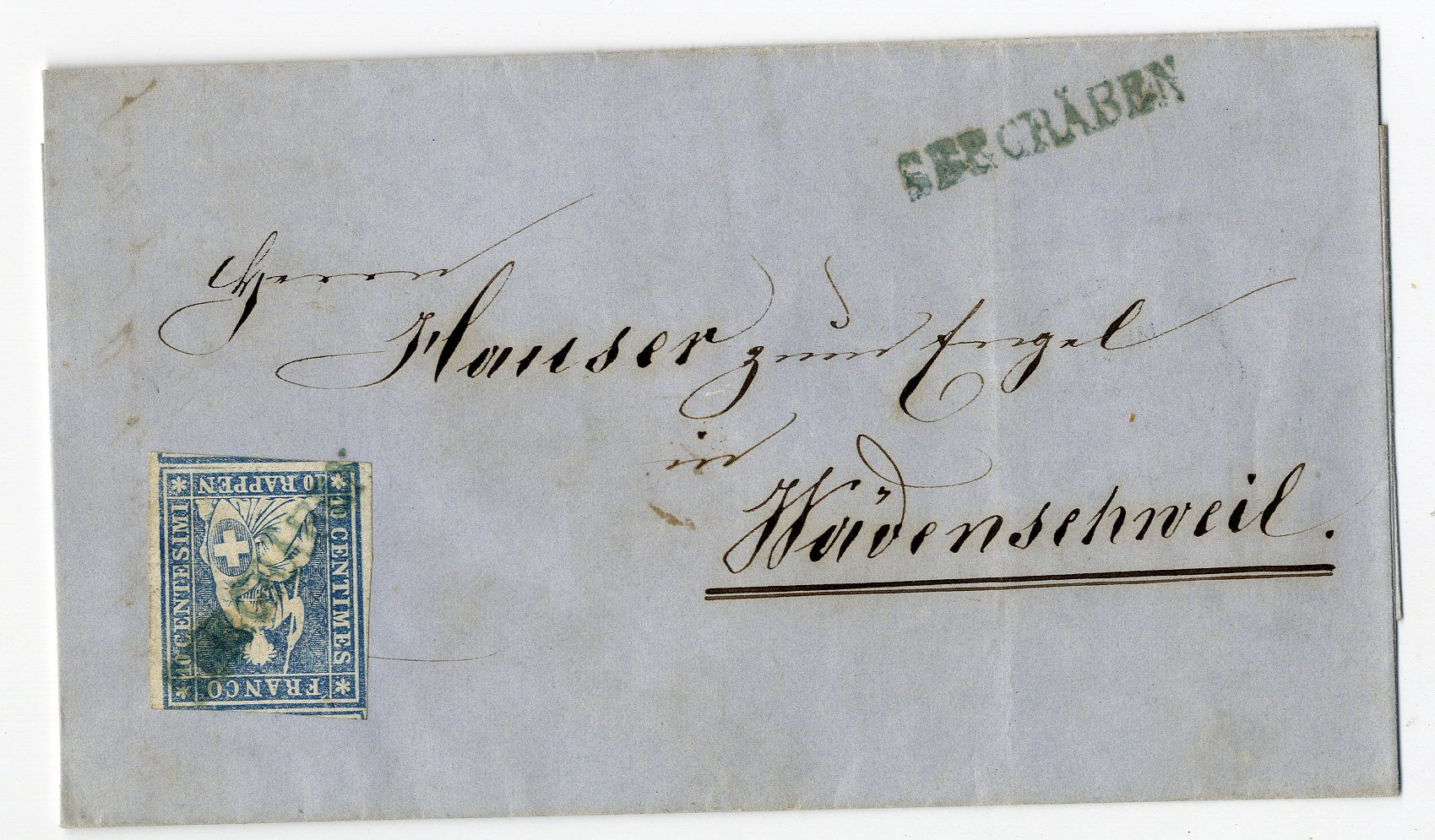 Seltener Stabstempel von Seegräben auf Strubelbrief