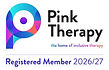 The Logo of Pink Therapy and the words Registered Member 2026/27