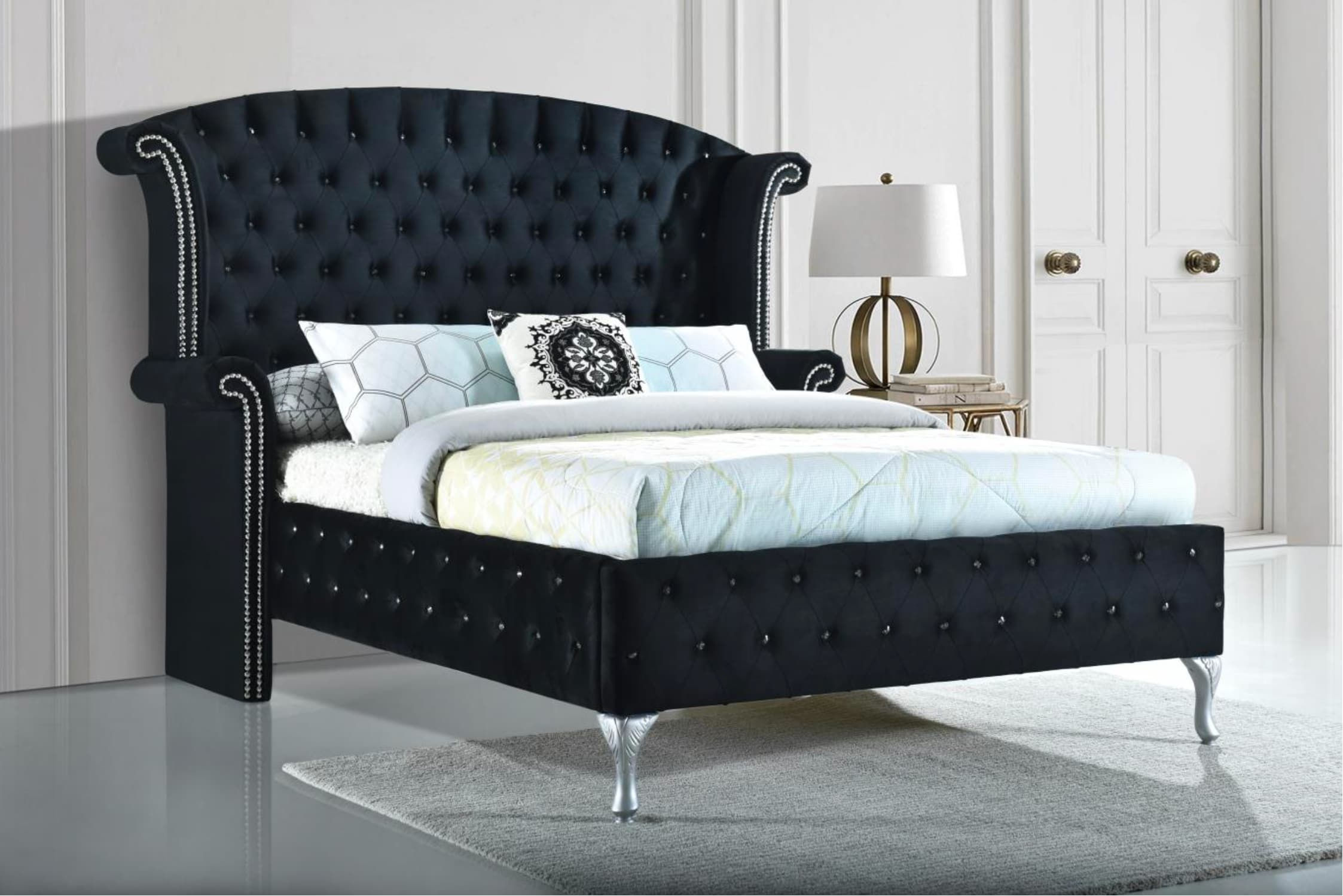 Cama con cabecera tapizada Queen Size 3400 color negro