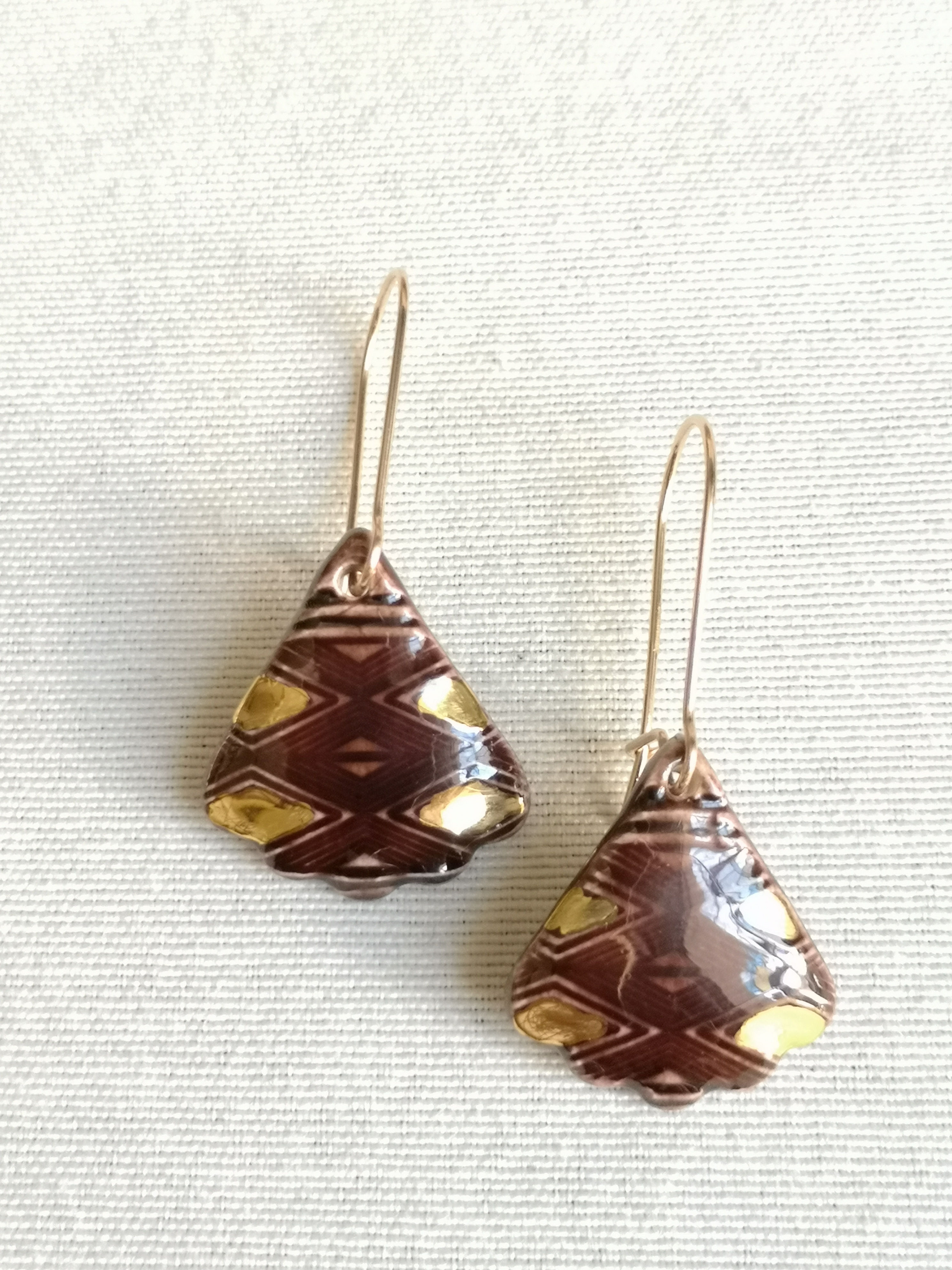 Boucles d oreille chocolat et or, gold filled