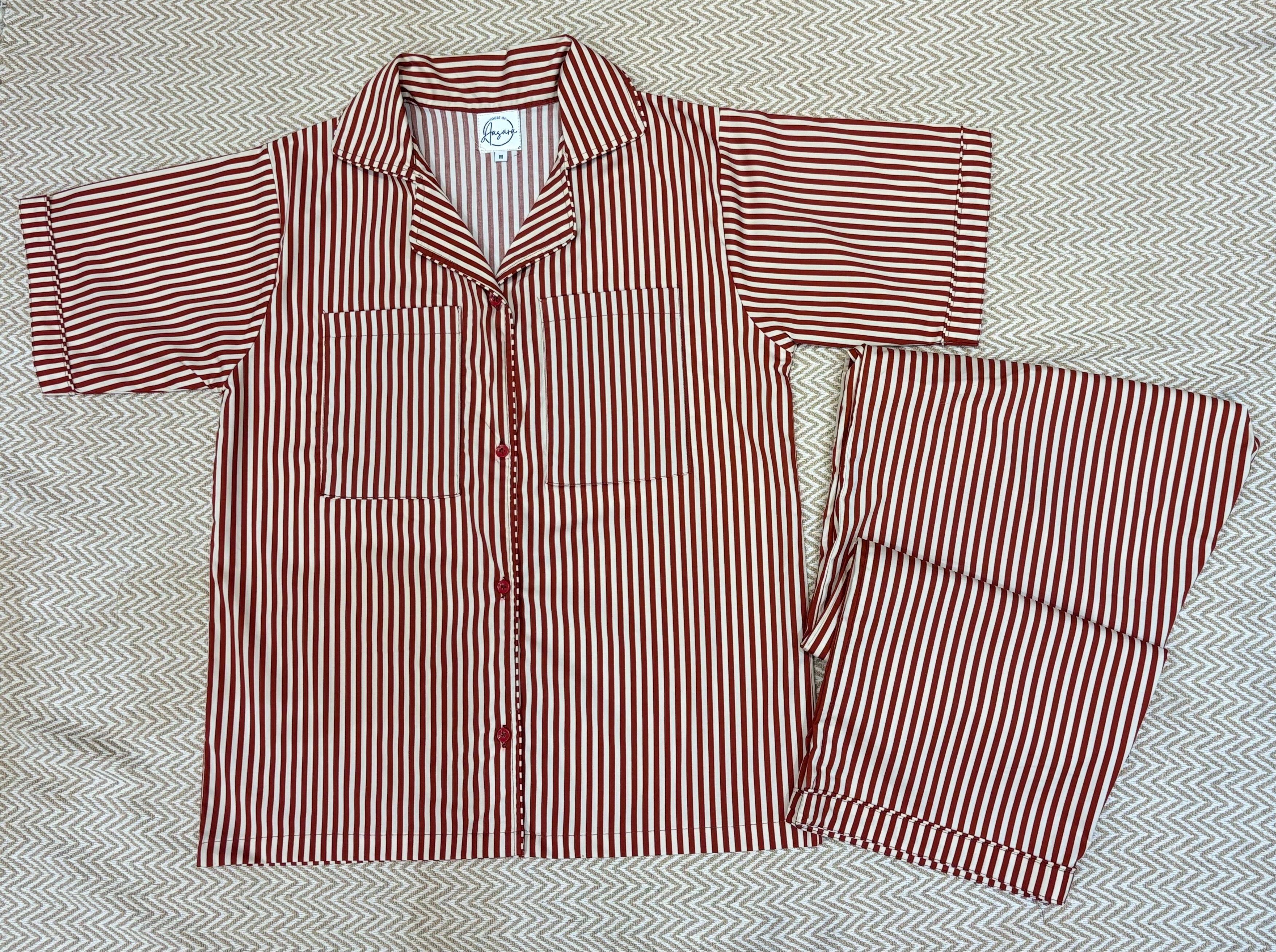 Maroon Stripes Braless Loungewear Set