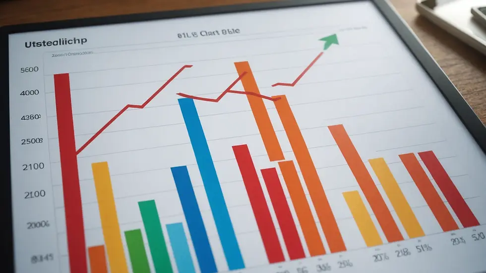 Close-up view of a financial growth chart with upward trend