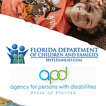 kids laying down, dcf and ageny for disabled persons logo