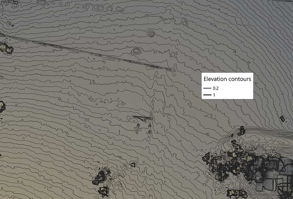 Carte topographique avec courbes de niveau d'élévation.