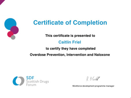 Congratulations Caitlin, completing the additional ADA naloxone training as well as full induction