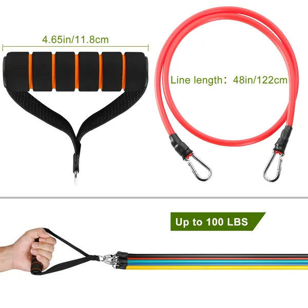 Thumbnail: 11Pcs Resistance Bands Set Fitness Workout Tubes Exercise Tube Bands