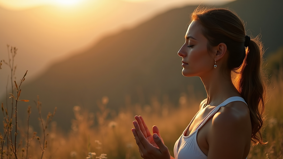 Close-up view of a person practicing deep breathing in a serene environment
