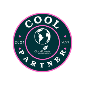 "Cool Partner 2021” badge from Cloudforests – green circular logo with tree and leaf graphic.