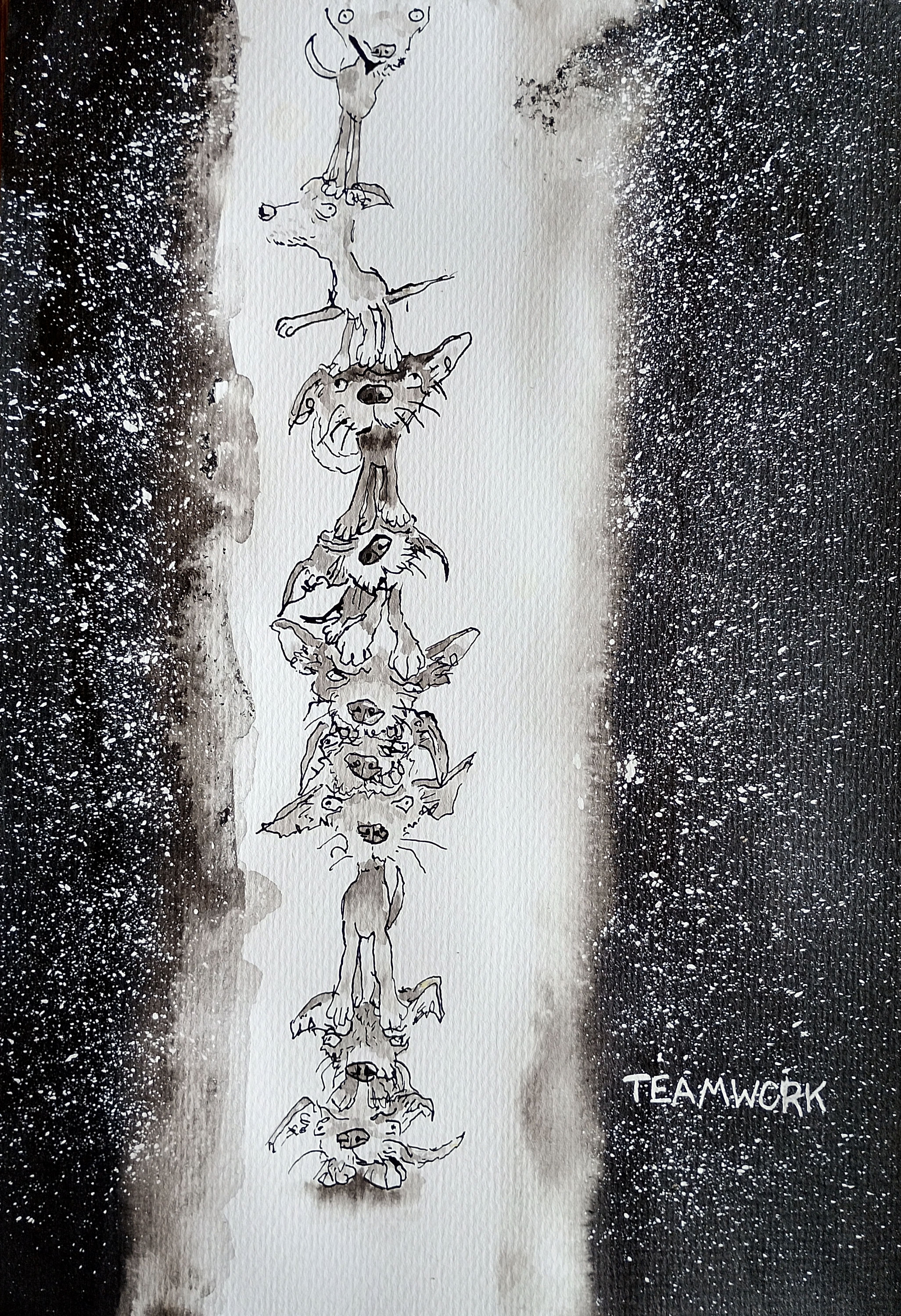 Teamwork - Indian Ink on watercolour paper (21cm x 29cm) - ORIGINAL