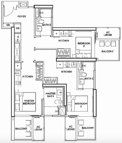Floorplan of a TRIO Unit in Gem Residences.
