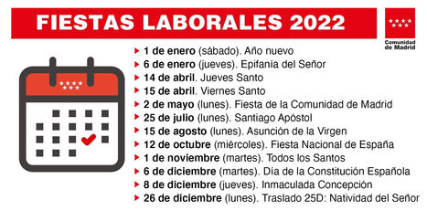 Aprobado el calendario de fiestas laborales en la Comunidad de Madrid para 2022