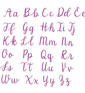 Second example of script font lettering of the entire alphabet uppercase and lowercase