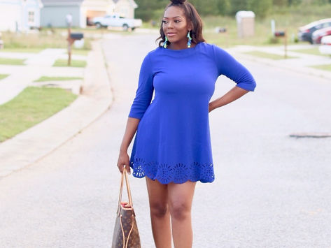 Royal Blue Mini Dress | White Heels | Louis Vuitton 