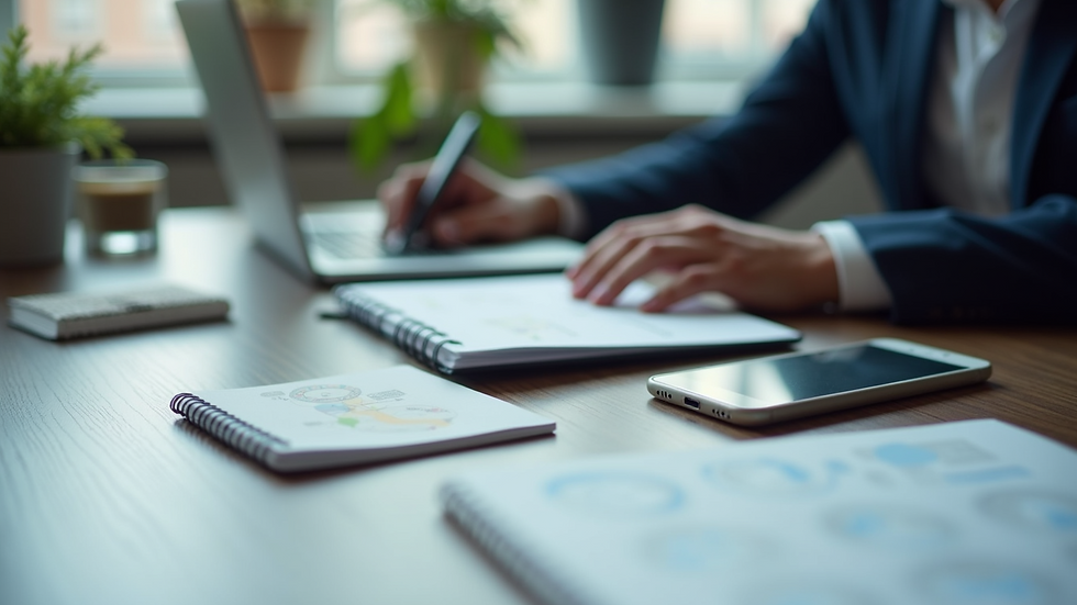 Close-up view of a laptop and smartphone on a desk with IT support notes