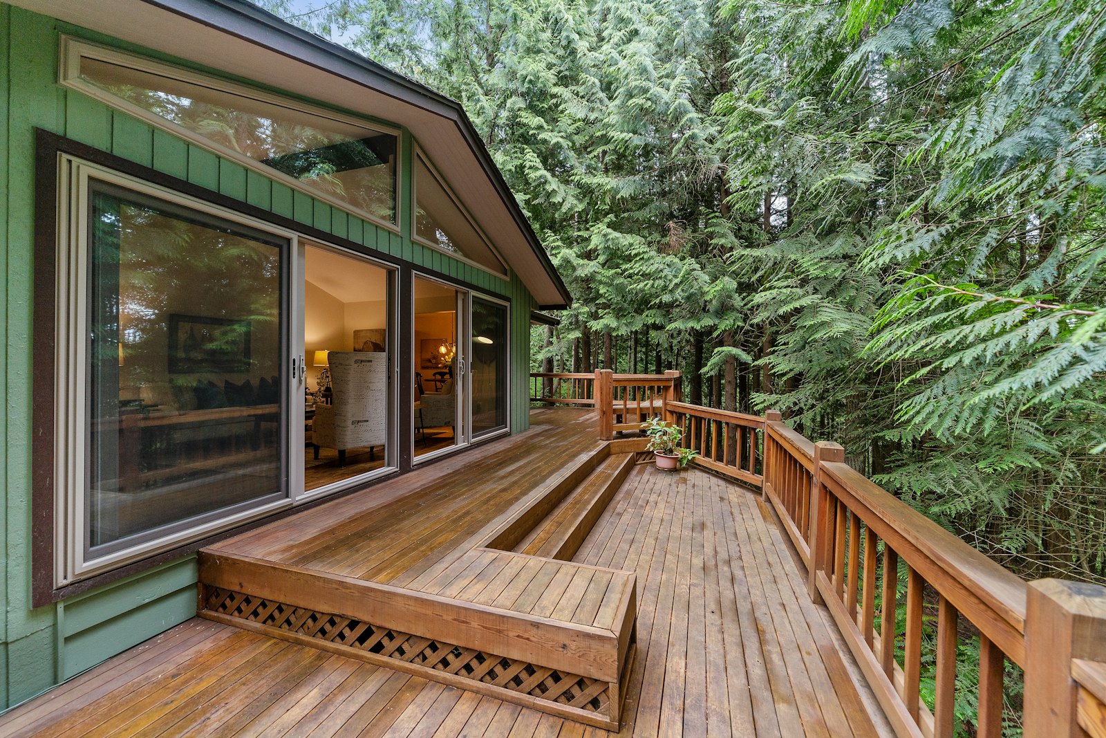 Wooden deck outside a glass door