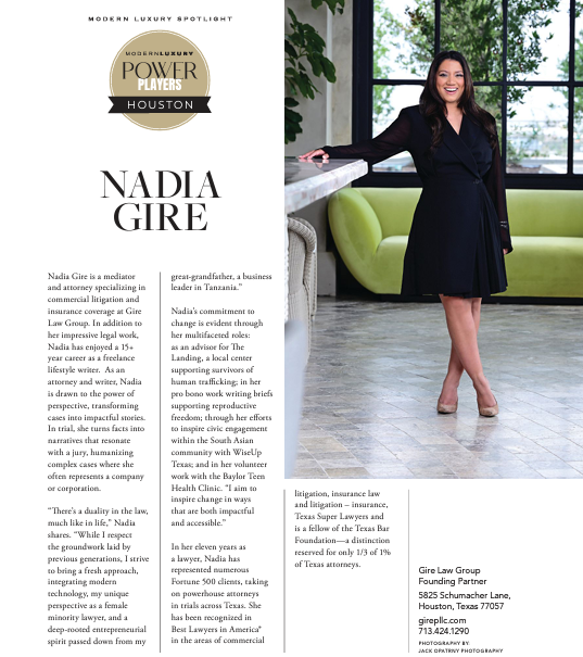 Gire Law Group Founder Honored as Houston Power Player by Modern Luxury Magazine