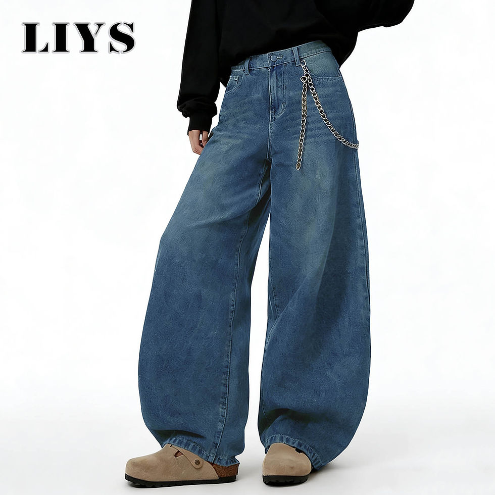 Thumbnail: American Retro Baggy Wide Leg Jeans Men's Korea Streetwear Distressed y2k Clothi