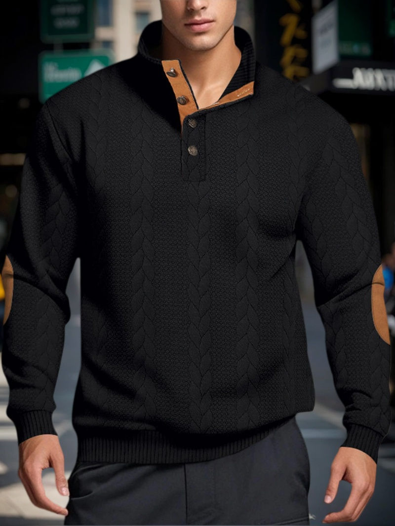 Thumbnail: Men’s Knitted Jacquard Sweaters Button Stand-up Collar Warm Pullover Sweaters 