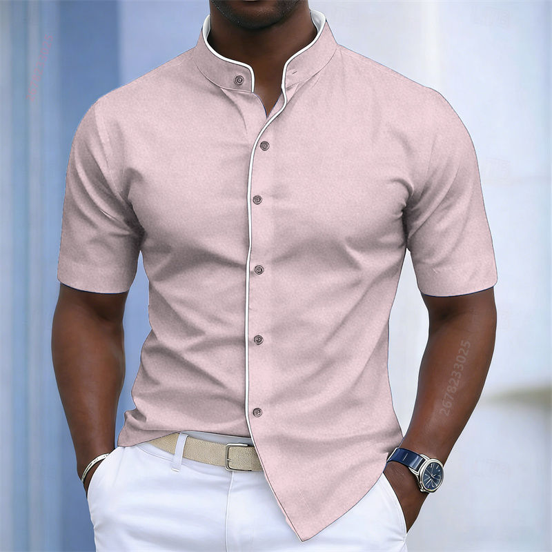 Thumbnail: Men's Stand Colla Short Sleeve Color Block Shirt