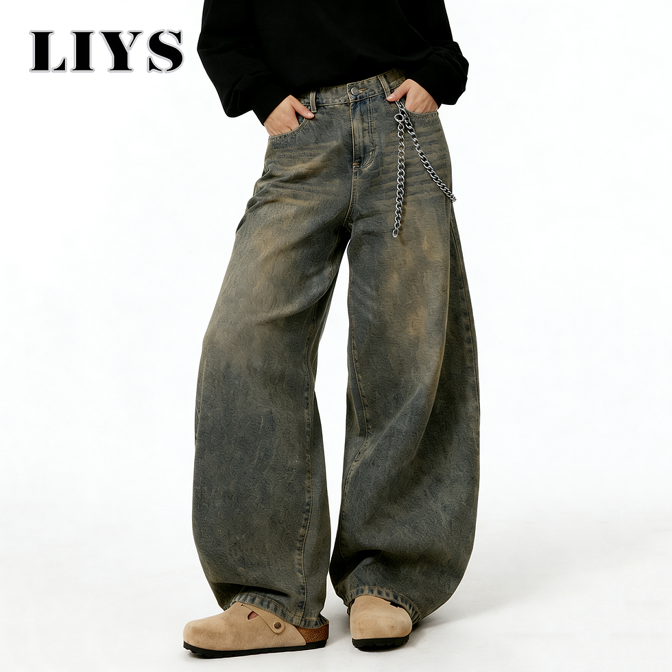 Thumbnail: American Retro Baggy Wide Leg Jeans Men's Korea Streetwear Distressed y2k Clothi