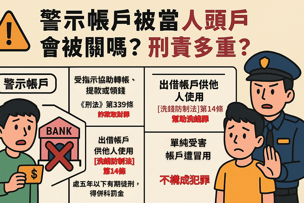 【警示帳戶被當人頭戶】銀行凍結、警方通知？該怎麼辦、會被關嗎？律師費用行情?