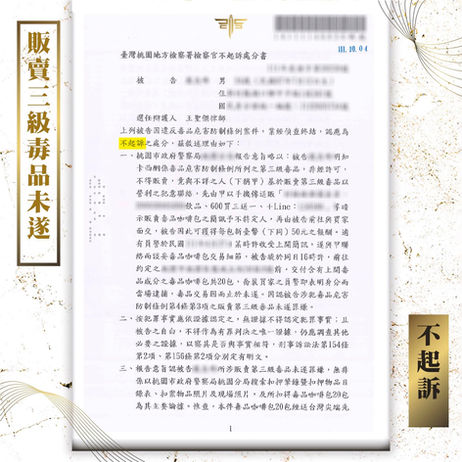 【謙聖|毒品案件分享】桃園販賣毒品咖啡包(三級)🔸不起訴🔸