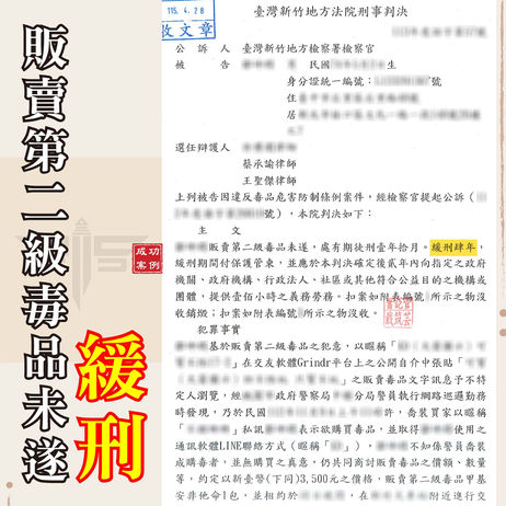 販賣二級毒品爭取緩刑關鍵策略-謙聖律師