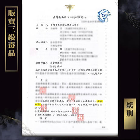 【謙聖|刑事案件分享】想退貨卻成了販賣三級毒品的嫌犯🔶「緩刑」🔶