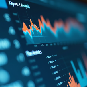 Keyword analytics dashboard on computer screen
