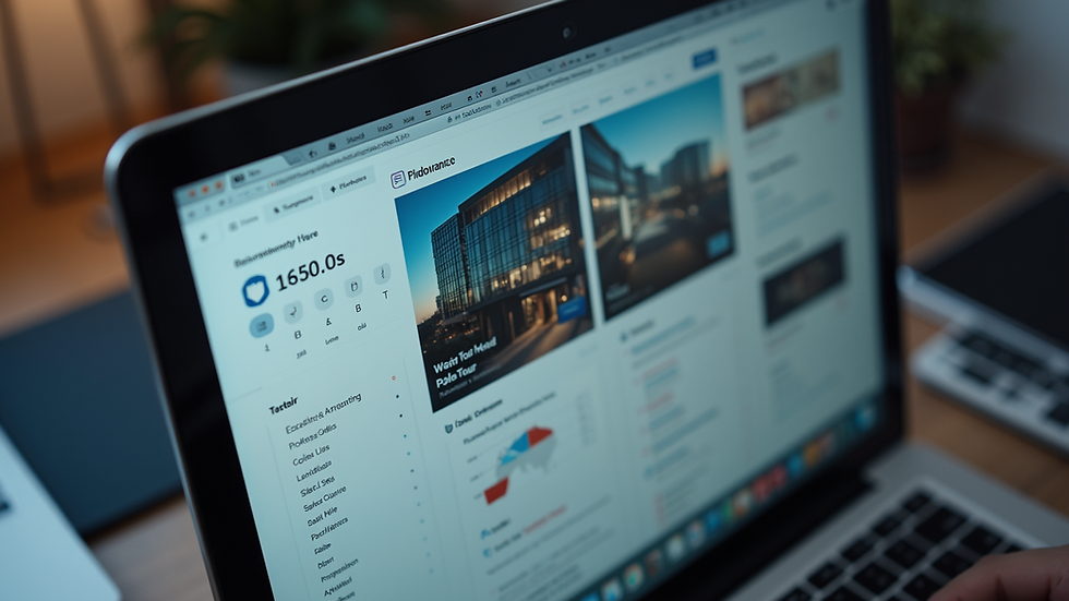 High angle view of a website dashboard showing SEO and virtual tour integration