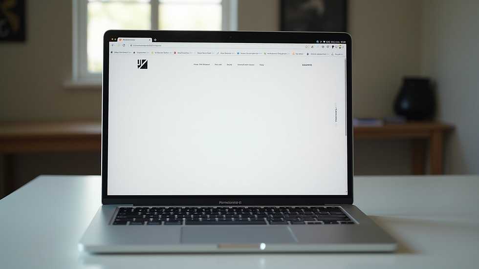 Eye-level view of a minimalist website layout on a laptop