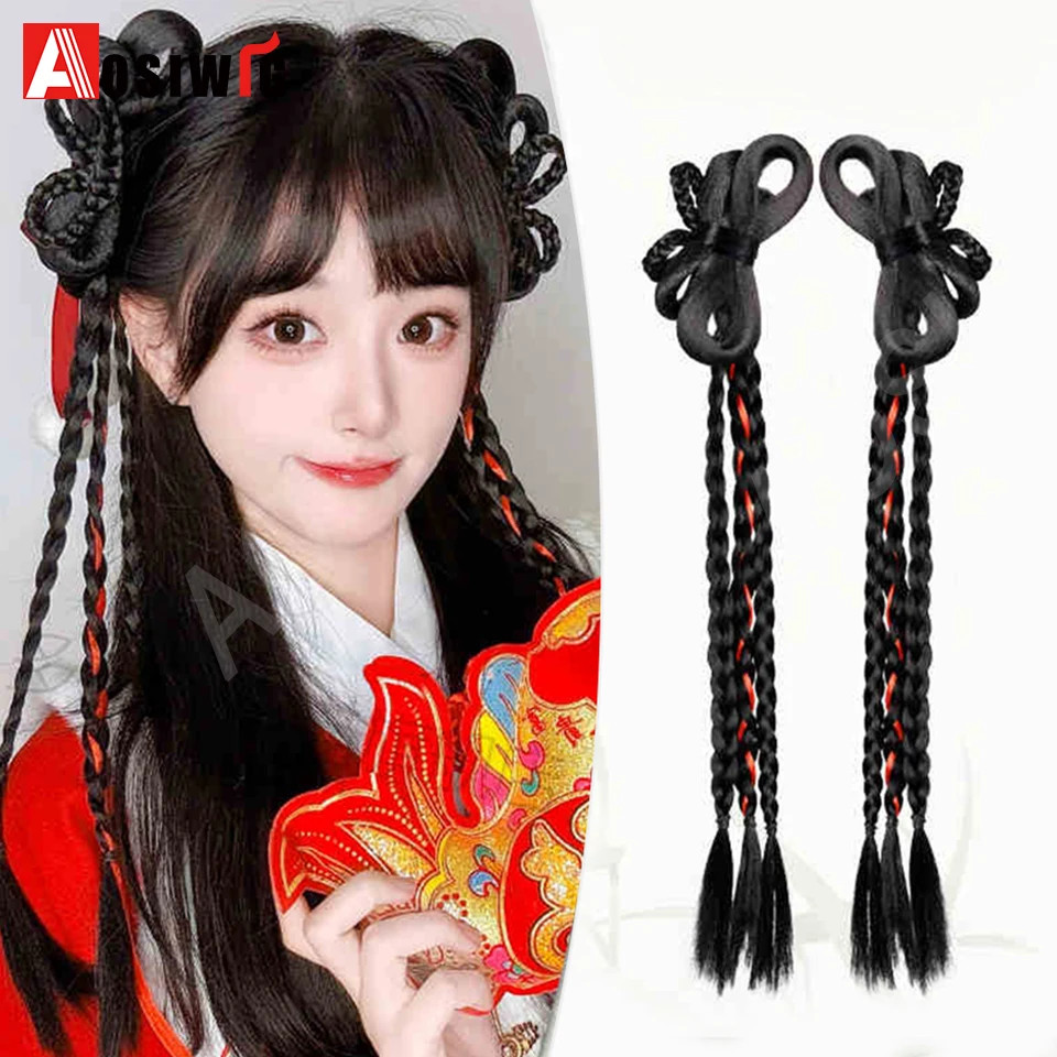 Thumbnail: Synthetic Hanfu Ancient Style Headband Braid Integrated Headband Wig Women