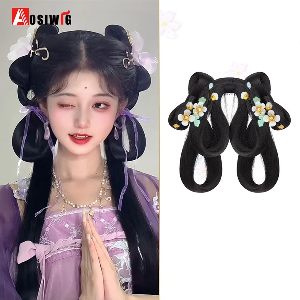 Thumbnail: Synthetic Hanfu Ancient Style Headband Braid Integrated Headband Wig Women