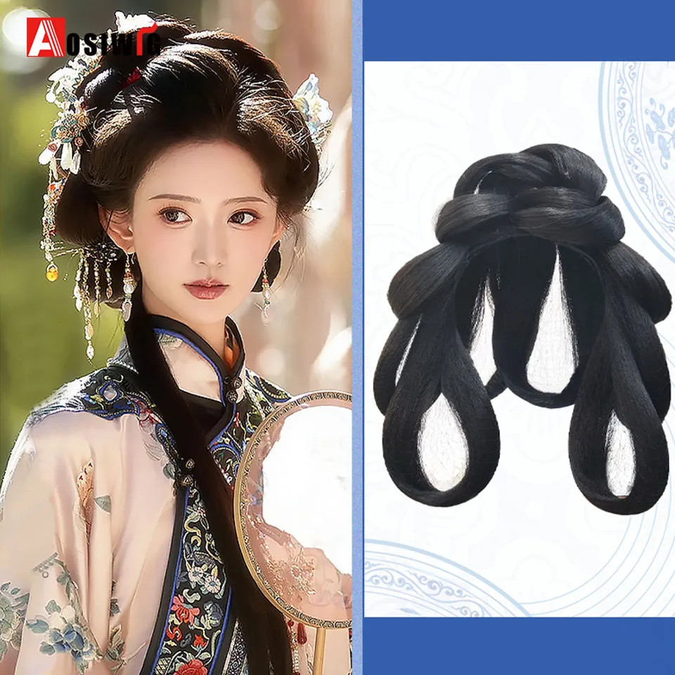 Thumbnail: Synthetic Hanfu Ancient Style Headband Braid Integrated Headband Wig Women