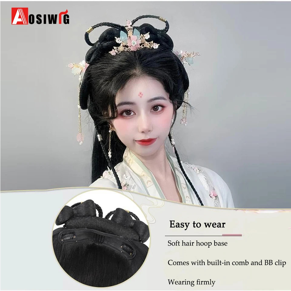 Thumbnail: Synthetic Hanfu Ancient Style Headband Braid Integrated Headband Wig Women
