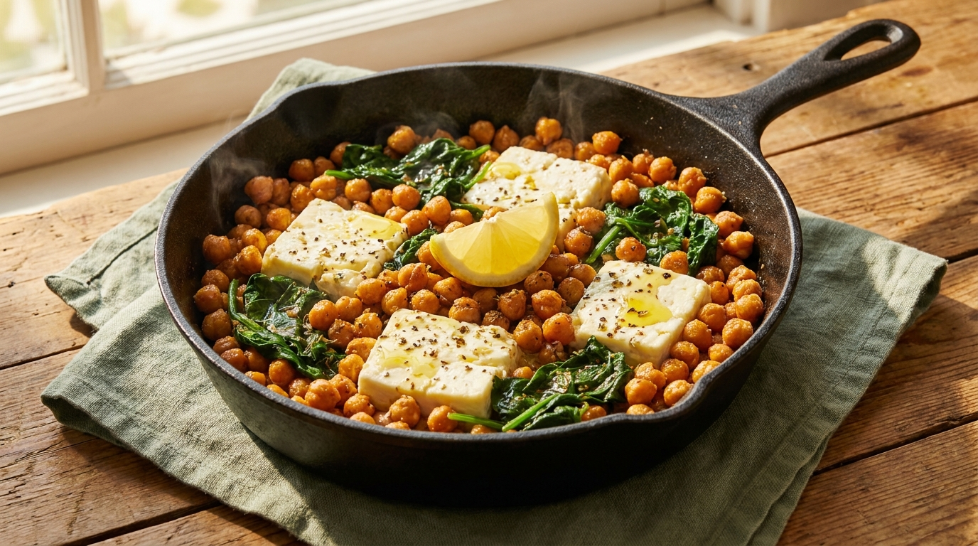 15 Minute Pantry Anchor Crispy Chickpea Feta Skillet the Mediterranean Reset