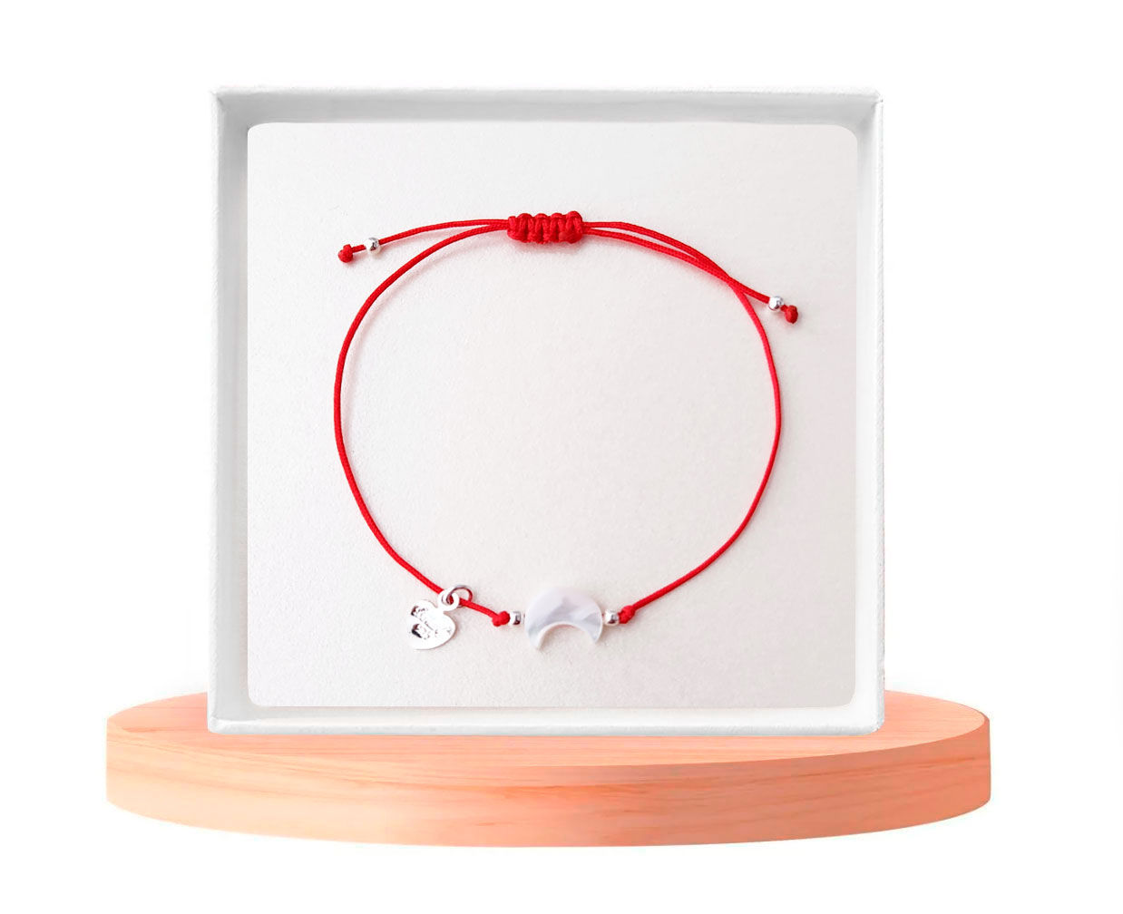 Pulsera Hilo Rojo Media Luna Invertida Plata Ley 925