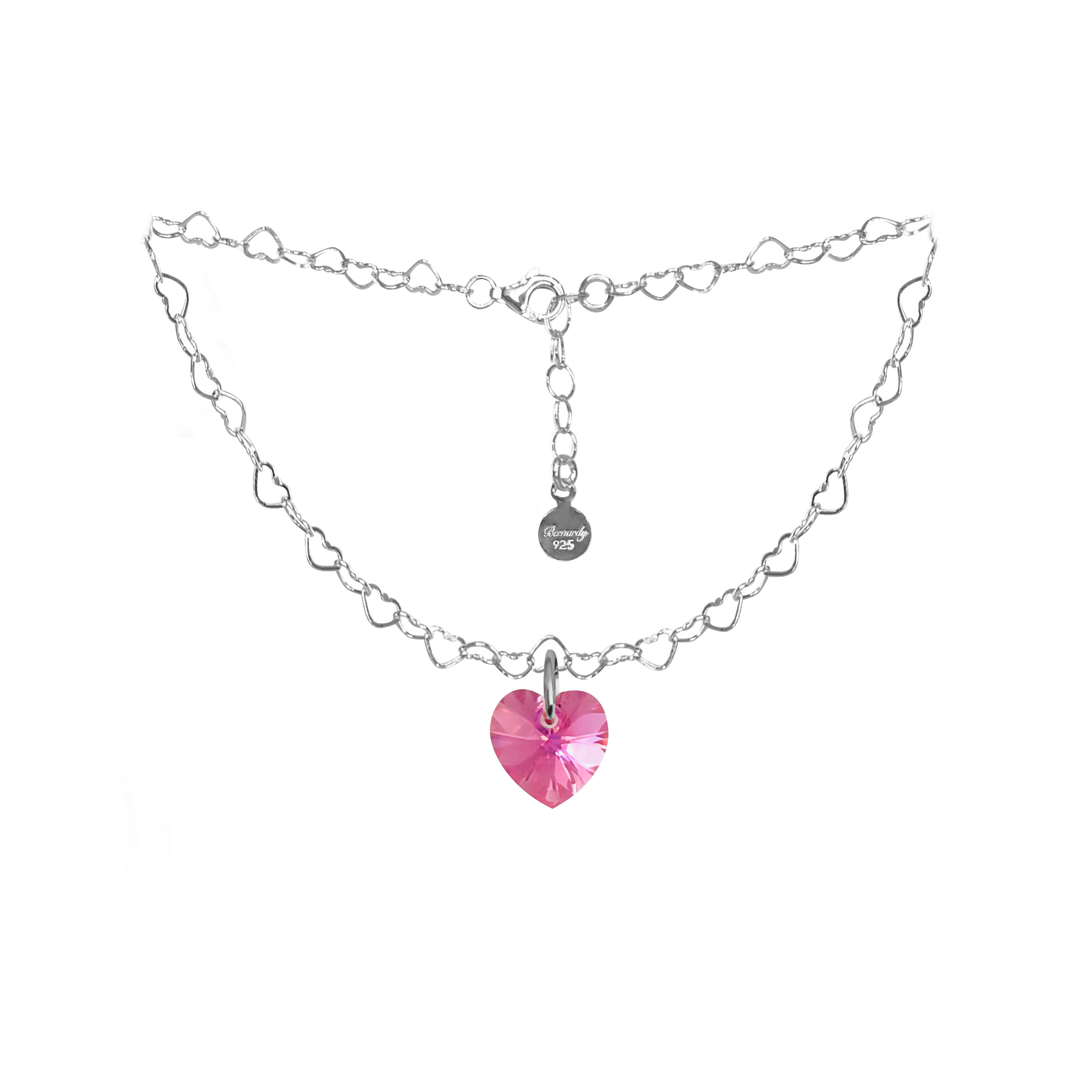 Pulsera Corazon Rosa Plata Ley 925 Regalo Pareja