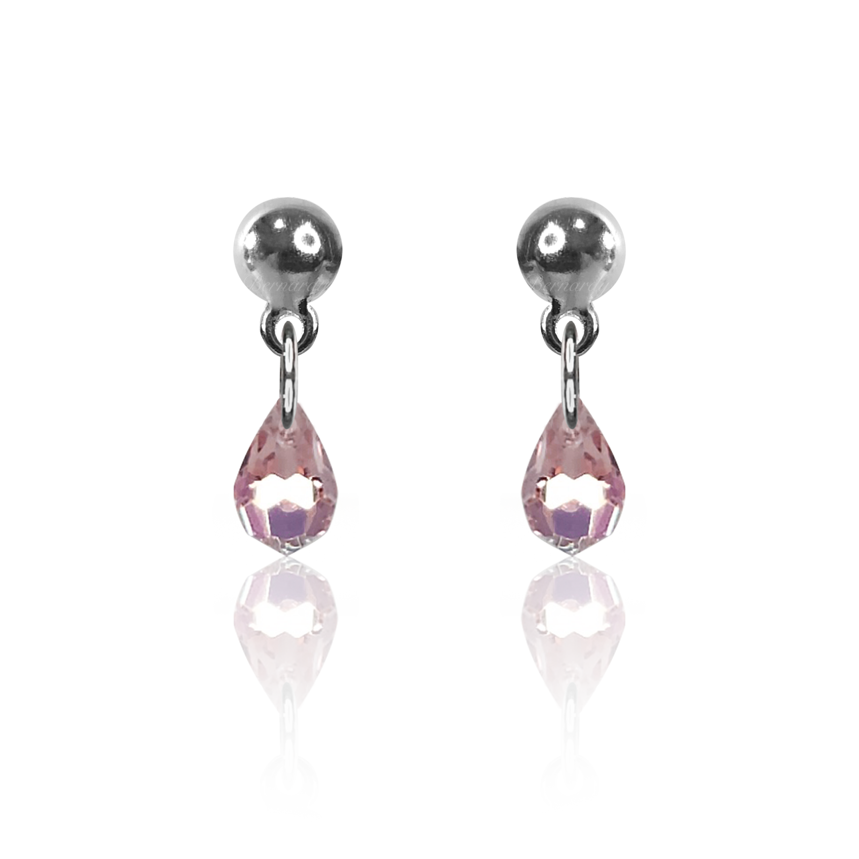 Aretes Gotita de Cristal Rosa Plata Ley .925