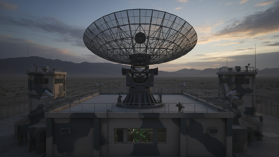 High angle view of radar antenna scanning the sky