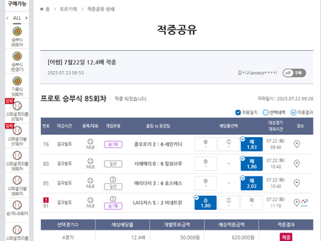 [어썸] 7월22일 12.4배 적중 인증