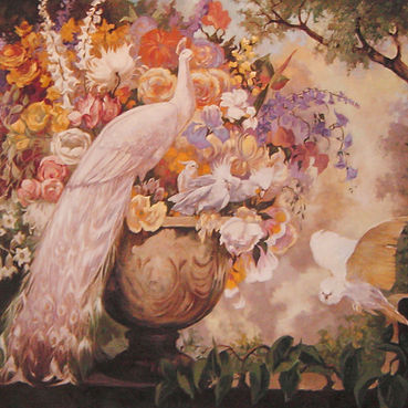 5 Hand-painted Polychrome Wall Mural