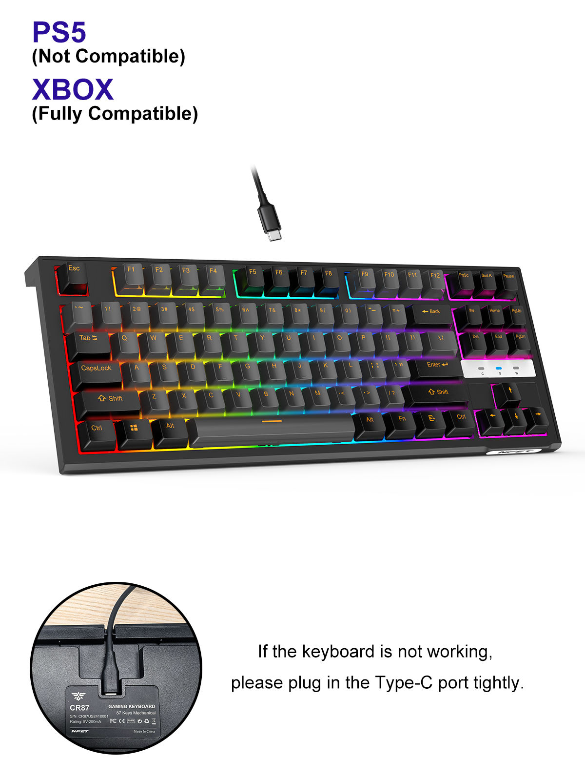 NPET 87-Key RGB Mechanical Keyboard