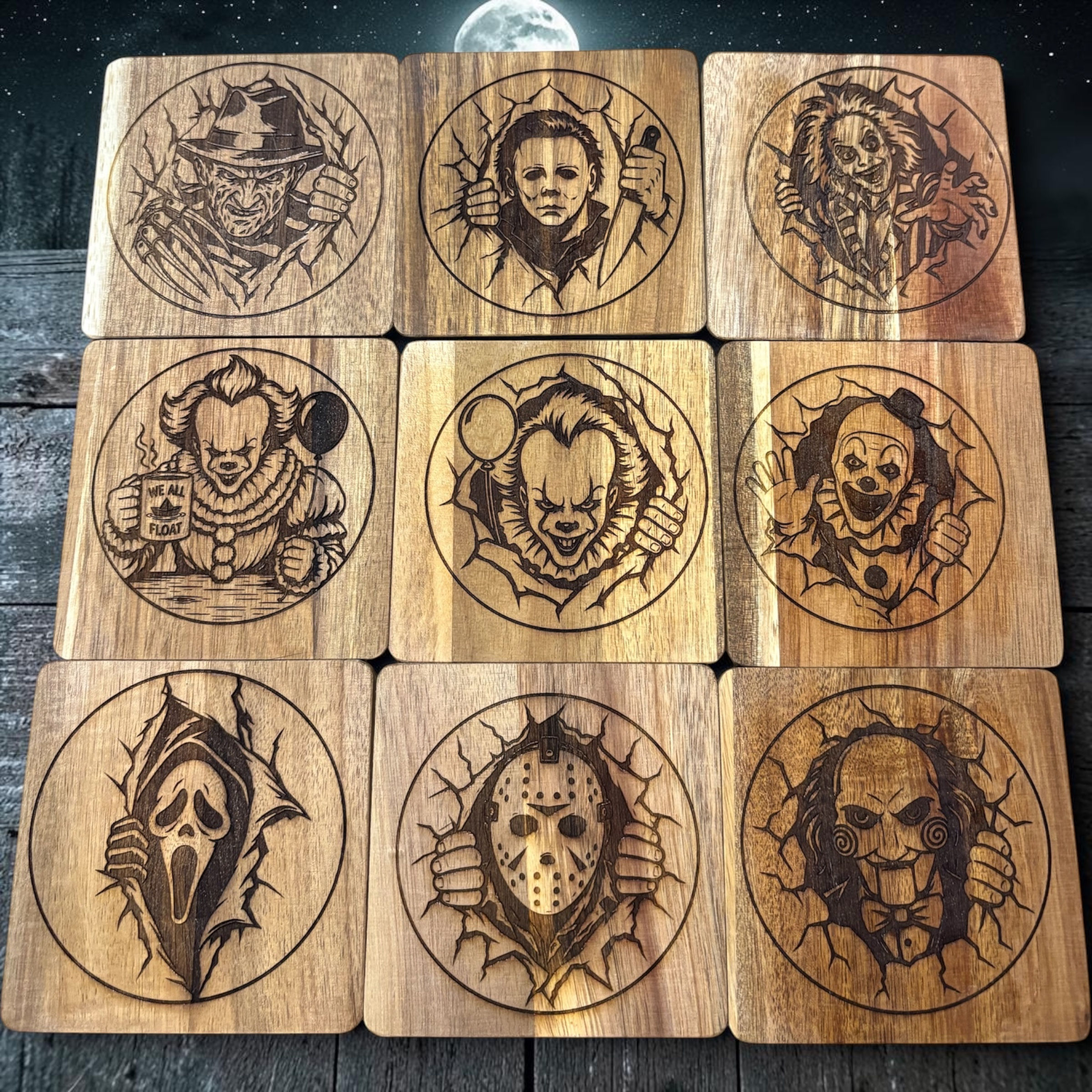 Horror movie villain coasters 9 pieces