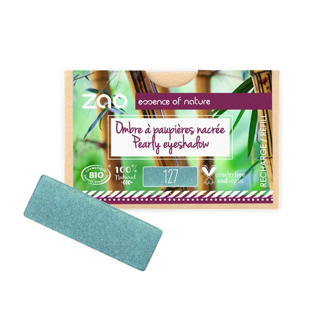Zao Rectangular Eyeshadow Refills - Pearly Peacock Blue 127