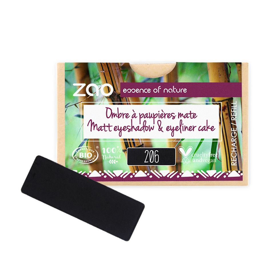 Zao Rectangular Eyeshadow Refills - Matt Black 206