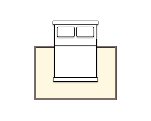 Simple top-view icon of a white bed centered on a beige rectangle, with no text and a clean minimalist look