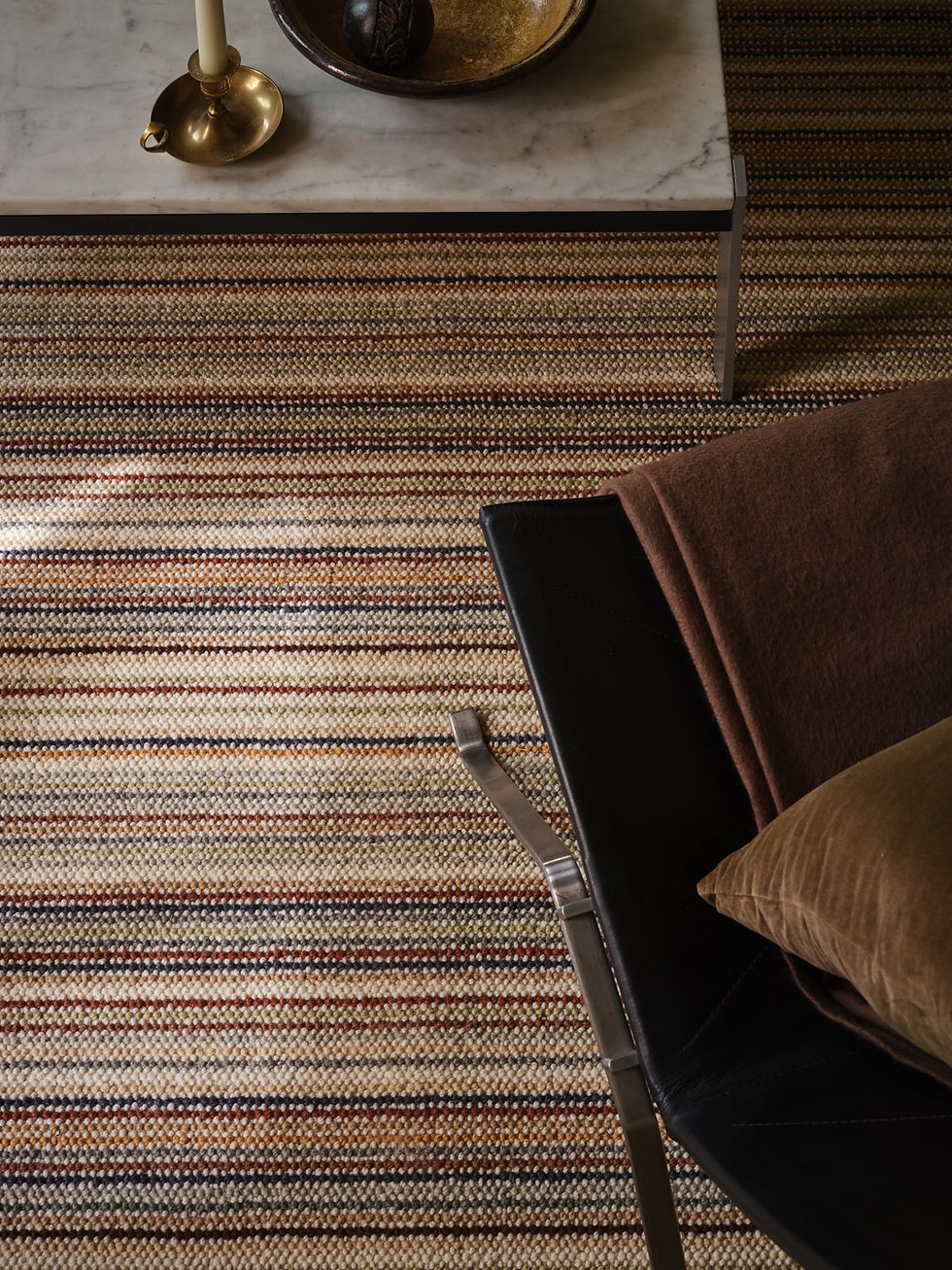 Thumbnail: Aura Essence Wool Rug with Arabica & Seville Border, close-up of striped pattern.