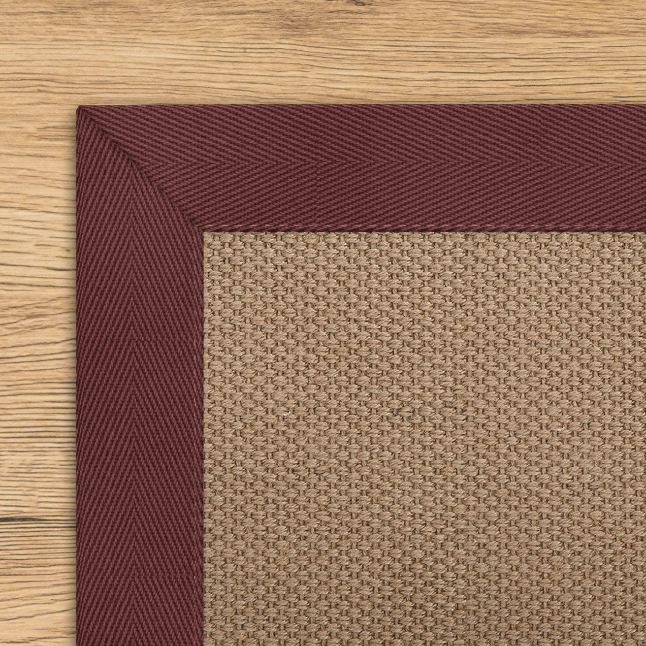 Natural Jute Tweed Rug with Single Cotton Herringbone Paprika Border